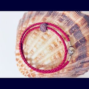 PANDORA🚨🚨🚨 Pink Double-Leather charm bracelet